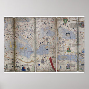 Affiche Atlas catalan carte du monde 14e s. Abraham Cresqu