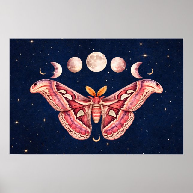 Affiche Atlas Moth Celestial Moon Phase | Boho Lunar Art (Devant)