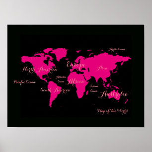 Affiche atlas rose chaud . carte du monde girly