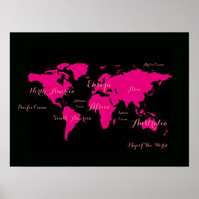 Affiche atlas rose chaud . carte du monde girly (Devant)