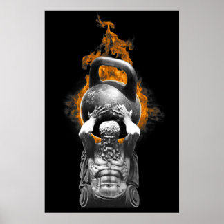 AFFICHE ATLAS TENANT UN KETTLEBELL SUR LE FEU