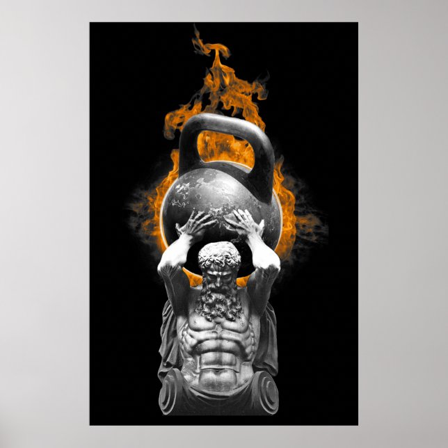 AFFICHE ATLAS TENANT UN KETTLEBELL SUR LE FEU (Devant)