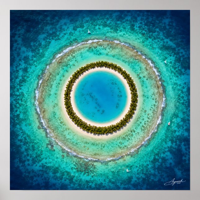 Affiche Atoll Circulaire Parfait Vue Satellite (Devant)
