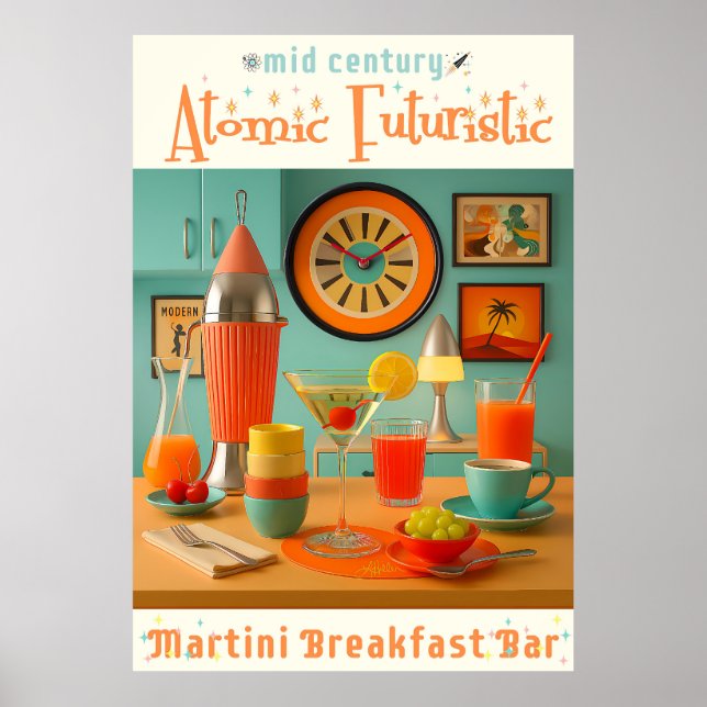 Affiche Atomic Retro Futuristic Martini Breakfast Bar (Devant)