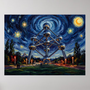 Affiche Atomium Bruxelles sous une nuit étoilée