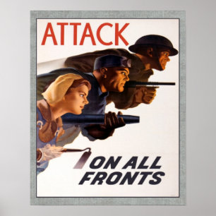 Affiche Attaque Canadienne vintage De 2ÈME GUERRE MONDIALE