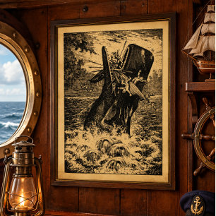 Affiche Attaque de baleine de l'ère victorienne Nautique V