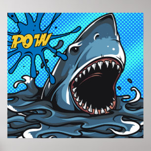 Affiche Attaque de requin POW Superhero Comic Water Splat