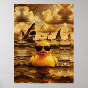 Affiche Attaque Épique de Requin avec un Canard en Caoutch
