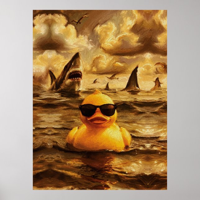 Affiche Attaque Épique de Requin avec un Canard en Caoutch (Devant)
