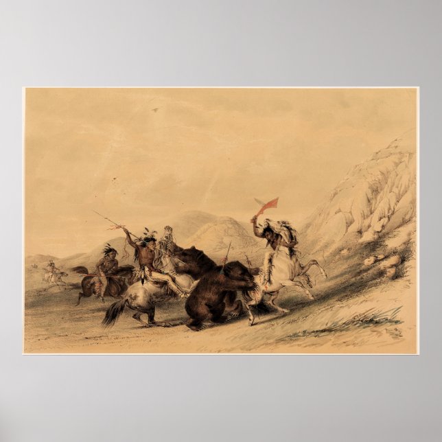 Affiche Attaquer l'ours grizzli, 1844 George Catlin (Devant)