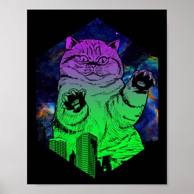 Affiche Attaques de catzilla géante Monster Cat Skyline (Devant)