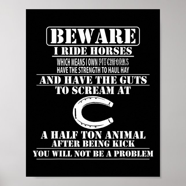 Affiche Attention Je Ride Chevaux Équitation Équitation (Devant)