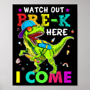 Affiche Attention préscolaire, j'arrive Dinosaures Byck à