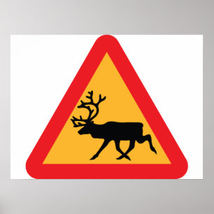 Affiche Attention Renne Panneau de Signalisation Suédois