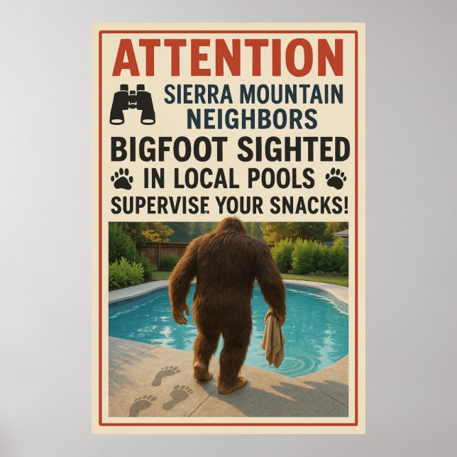 Affiche Attention Sierra Mountain Neighbours - Bigfoot Poo (Devant)
