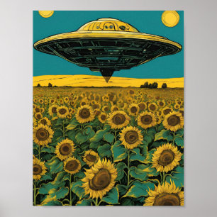 Affiche Atterrissage de l'OVNI dans un champ de tournesol 
