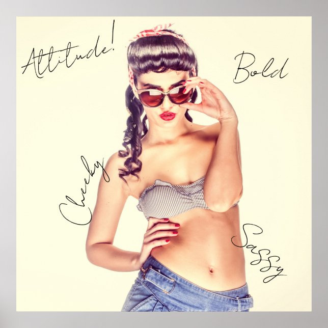 Affiche Attitude ! Modèle rétro en short et top bikini. (Devant)