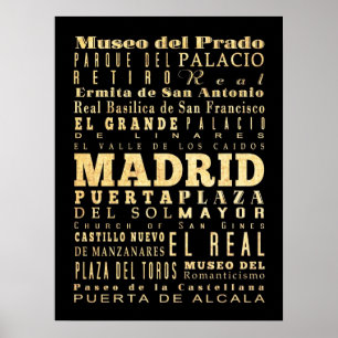 Affiche Attractions et lieux célèbres de Madrid, Espagne