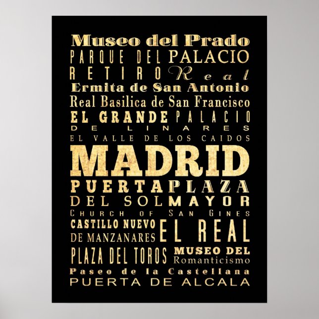 Affiche Attractions et lieux célèbres de Madrid, Espagne (Devant)