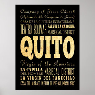 Affiche Attractions et lieux célèbres de Quito, Equateur