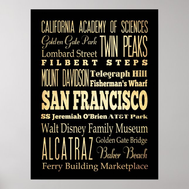 Affiche Attractions et lieux célèbres de San Francisco, CA (Devant)