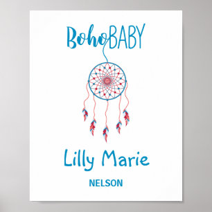 Affiche Attrape-rêves bébé bohème coloré rouge et bleu