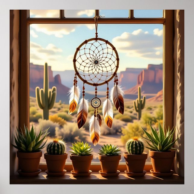 Affiche Attrape-rêves, canyons du désert, cactus (Devant)