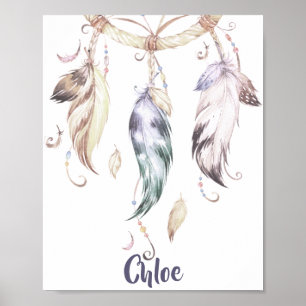 Affiche Attrape-rêves mural à plumes Boho