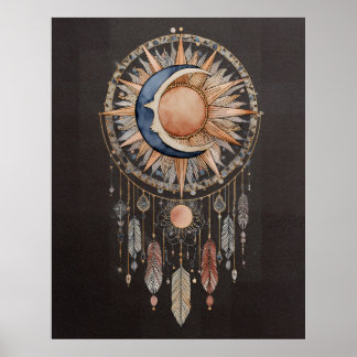 Affiche Attrapeur de rêves Soleil Lune Céleste