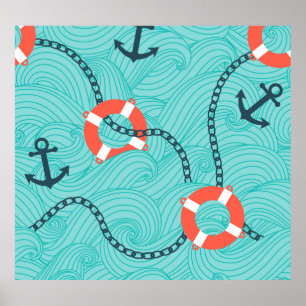 Affiche Attributs nautiques Motif libre sans couture