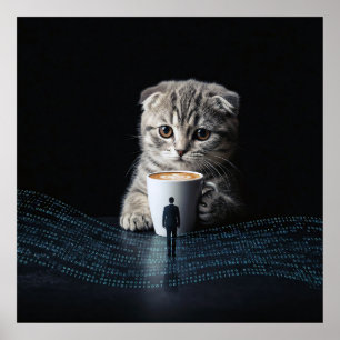 Affiche Au-delà de l'ordinaire : Un chat, un café et un co