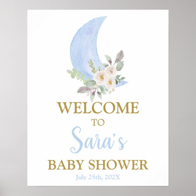 Affiche Au-dessus de la lune Baby shower garçon Panneau de (Devant)