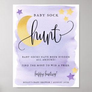 Affiche Au-dessus de la lune Baby shower pourpre Chasse au