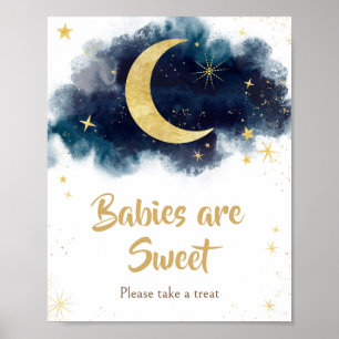 Affiche Au-dessus de la lune Gold Stars Bleu Bébés sont do