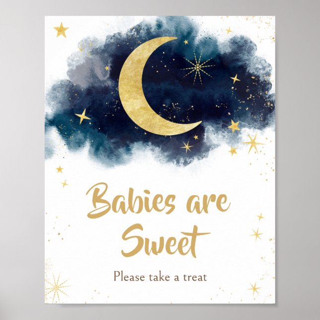 Affiche Au-dessus de la lune Gold Stars Bleu Bébés sont do (Devant)