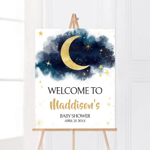 Affiche Au-dessus de la lune Gold Stars Blue Welcome