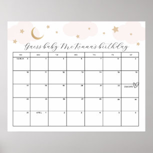 Affiche Au-dessus de la lune rose Baby shower date d'échéa