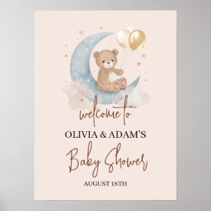 Affiche Au-dessus de la lune Teddy Bear Baby shower Affich