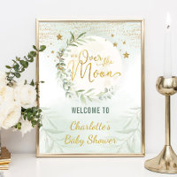 Au-dessus de la lune verdure Baby shower or Bienve