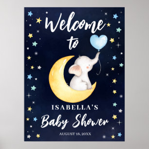 Affiche Au-Dessus Du Baby shower Eléphant De Galaxie Lune