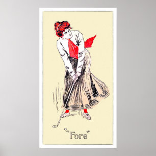 Affiche Au fond ! Aquarelle de golf vintage 1905