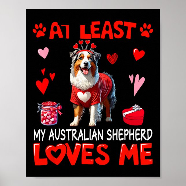 Affiche Au moins mon berger australien m'aimant Valentin (Devant)