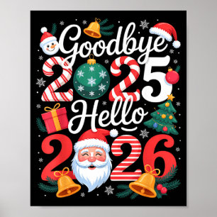 Affiche Au revoir 2025 Bonjour 2026 Bonne Année Famille Ma