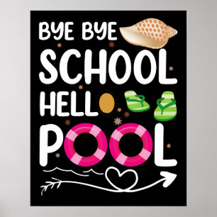 Affiche Au revoir école bonjour piscine dernier jour d'éco