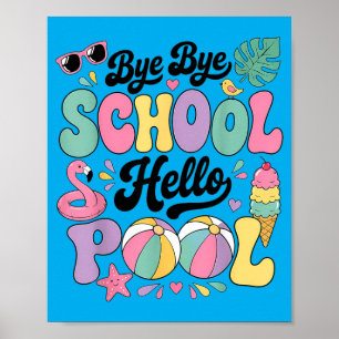 Affiche Au revoir école bonjour piscine Vacances d'été amu