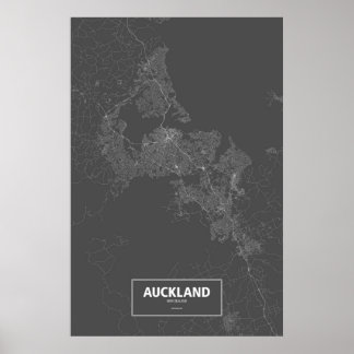 Affiche Auckland, Nouvelle-Zélande (blanc sur noir)