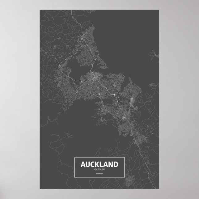 Affiche Auckland, Nouvelle-Zélande (blanc sur noir) (Devant)