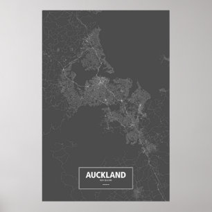 Affiche Auckland, Nouvelle Zélande (blanche sur le noir)