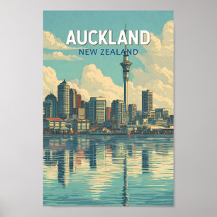 Affiche Auckland Nouvelle-Zélande Illustration Voyage Art 